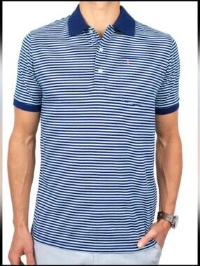 Criquet SEALED! NWT! Men's Striped Club Polo Shirt in Navy & Mint Stripe. Sz XXL